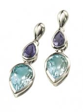 White Gold, Blue Topaz and Iolite Earrings