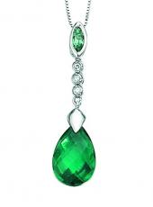 geGP433G (White Gold, Diamond and Green Quartz Pendant and Chain)