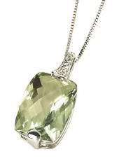 White Gold, Diamond and Green Amethyst Pendant and Chain