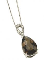 White Gold, Diamond and Smoky Quartz Pendant Necklace