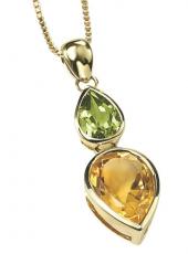 Gold, Citrine and Peridot Pendant and Chain