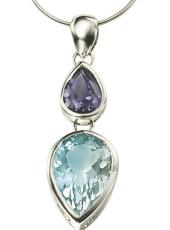 White Gold, Blue Topaz and Iolite Pendant