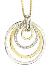Gold, WhiteGold & Diamond Concentric Ring Pendant Necklace