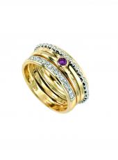 geGR295R (Gold, Rhodolite Garnet and Diamond 3 Stacking Rings)