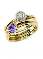 geGR307M (Gold, Amethyst and Diamond 3 Stacking Rings)