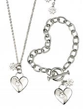 seN2928_B3462 (Sterling Silver Heart & Flower Necklace and Bracelet Set)