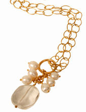 mbN135GP (Long Gold Plated Necklace with Gemstone and Pearls)