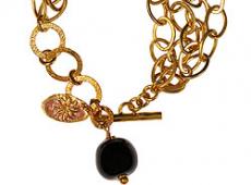 mbB220B_Black (Brass Chain Bracelet with Black Recycled Glass Ball)